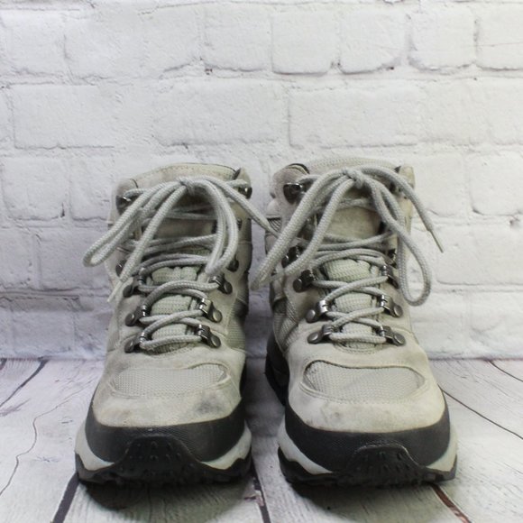 LL BEAN Gray Mesh Leather Mid Lace Up Waterproof Hiking Boots Size 9 - Picture 4 of 9